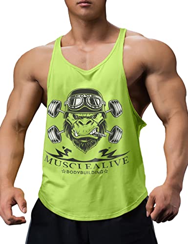 Herren Bodybuilding Tank Tops Hemden Baumwolle Fitness Stringer Sport Shirts Achselshirts gelb S von Muscle Alive