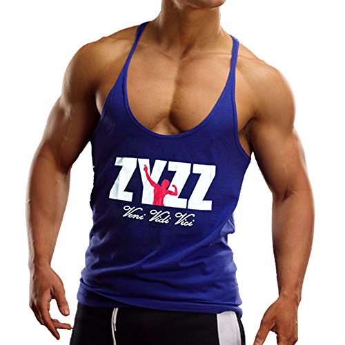 Herren Fitnessstudio Stringer Tank Tops Bodybuilding Fitness Muskelshirt Baumwolle Color Blau Size XL von Muscle Alive