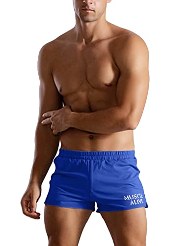 Muscle Alive Sporthose Herren Kurz Fitnessstudio Bodybuilding Turnhose Baumwolle Laufshorts Blau M von Muscle Alive