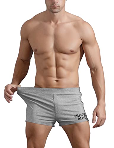 Musclealive Herren Fitnessstudio Bodybuilding Trainieren Kurze Hose Baumwolle Men Shorts (M-(Waist 30-34), Style A Gray, 3inch Thin No Pockets) von Muscle Alive