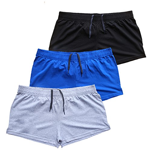 Muscle Alive Sporthose Herren Kurz Fitnessstudio Bodybuilding Turnhose Baumwolle Laufshorts 3 pcs Schwarz Blau Grau L von Muscle Alive