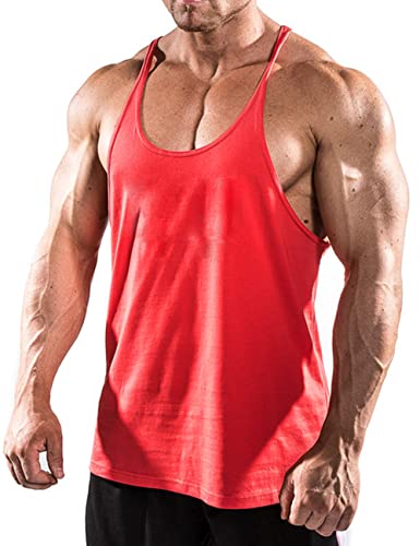 Herren Fitnessstudio Stringer Unterhemd Bodybuilding Trainieren Muskelshirt Baumwolle T1001 rot M von Muscle Alive