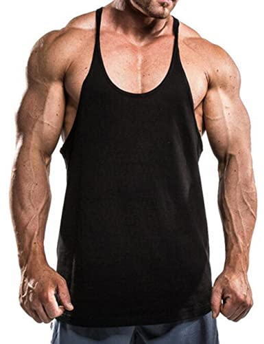 Herren Fitnessstudio Stringer Unterhemd Bodybuilding Trainieren Muskelshirt Baumwolle T1001 Schwarz L von Muscle Alive