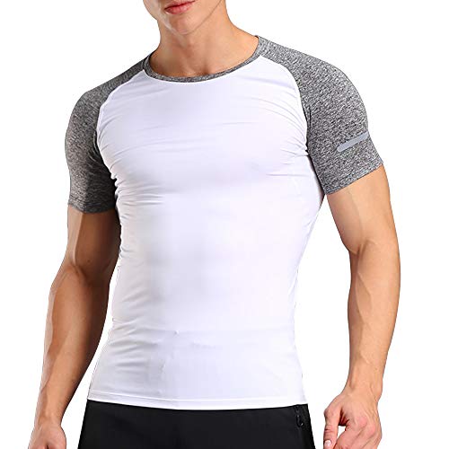 Herren Kompressionsunterwäsch Achselshirts T-Shirts Oben Fitnessstudio Sportbekleidung Polyester und Spandex Weiß S von Muscle Alive