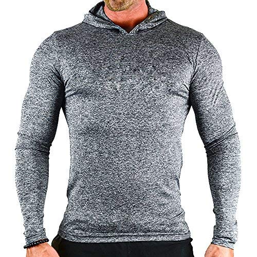 Herren Lange Ärmel Kapuzenpullover Dehnbar Leicht Men Sweatshirts Polyester und Spandex grau L von Muscle Alive