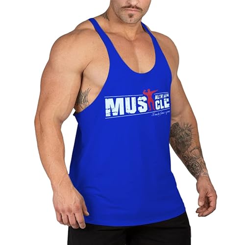 Herren Bodybuilding Tank Tops Hemden Baumwolle Fitness Stringer Sport Shirts Achselshirts blau XL von Muscle Alive