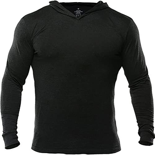 Muscle Alive Herren Gym Dünne Langarmshirt Mens Bodybuilding Hoodies Kapuzenpullover Sweater Longsleeve Tops Baumwolle Schwarz M von Muscle Alive