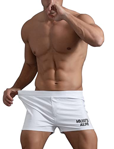 Muscle Alive Sporthose Herren Kurz Fitnessstudio Bodybuilding Turnhose Baumwolle Laufshorts Weiß XXL von Muscle Alive