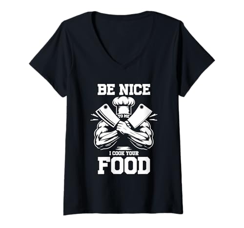 Damen Musculous Buff Chef BeNice To Me Ich koche Ihr Essen kulinarisch T-Shirt mit V-Ausschnitt Damen Musculous Buff Chef BeNice To Me Ich koche Ihr Essen kulinarisch T-Shirt mit V-Ausschnitt von Muscular Buff Chef BeNice To Me I Cook Your