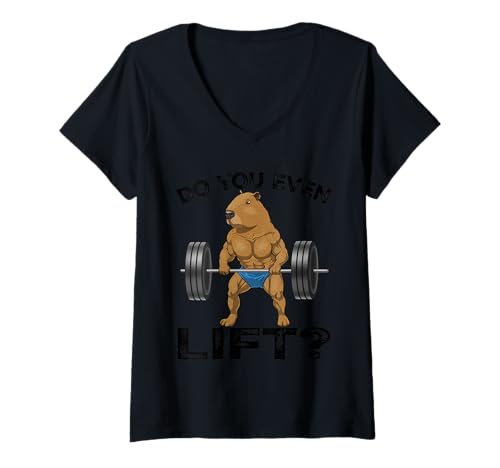 Damen Capybara Gewichtheben Workout Lustiger Bodybuilder Muskulatur T-Shirt mit V-Ausschnitt Damen Capybara Gewichtheben Workout Lustiger Bodybuilder Muskulatur T-Shirt mit V-Ausschnitt von Muscular Capybara Working Out BY VM
