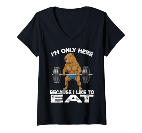Damen Capybara Gewichtheben Workout Lustiger Bodybuilder Muskulatur T-Shirt mit V-Ausschnitt Damen Capybara Gewichtheben Workout Lustiger Bodybuilder Muskulatur T-Shirt mit V-Ausschnitt von Muscular Capybara Working Out BY VM