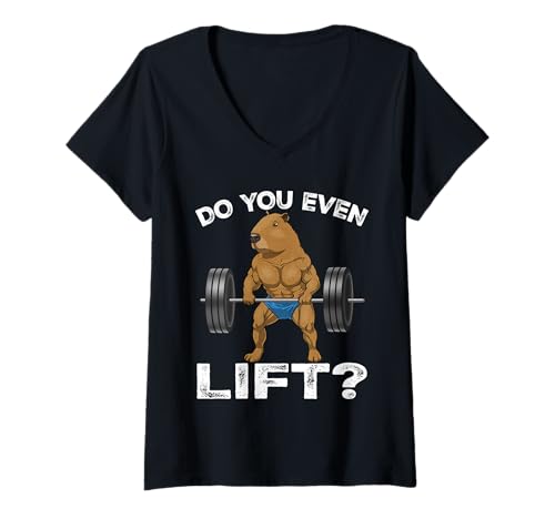 Damen Capybara Gewichtheben Workout Lustiger Bodybuilder Muskulatur T-Shirt mit V-Ausschnitt Damen Capybara Gewichtheben Workout Lustiger Bodybuilder Muskulatur T-Shirt mit V-Ausschnitt von Muscular Capybara Working Out BY VM