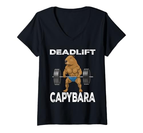 Damen Capybara Gewichtheben Workout Lustiger Bodybuilder Muskulatur T-Shirt mit V-Ausschnitt Damen Capybara Gewichtheben Workout Lustiger Bodybuilder Muskulatur T-Shirt mit V-Ausschnitt von Muscular Capybara Working Out BY VM