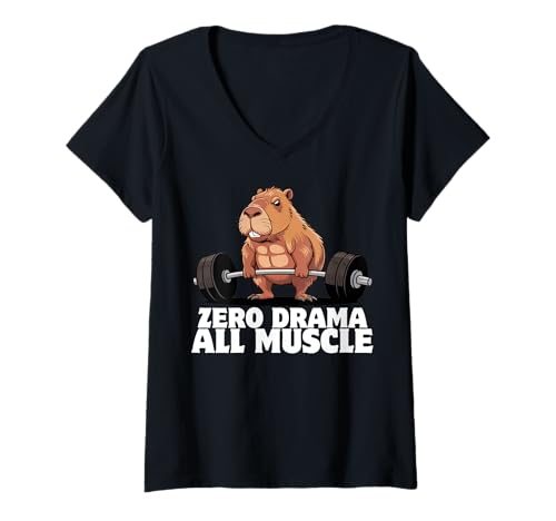 Damen Capybara Gewichtheben Workout Lustiger Bodybuilder Muskulatur T-Shirt mit V-Ausschnitt Damen Capybara Gewichtheben Workout Lustiger Bodybuilder Muskulatur T-Shirt mit V-Ausschnitt von Muscular Capybara Working Out BY VM