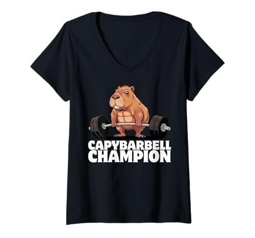 Damen Capybara Gewichtheben Workout Lustiger Bodybuilder Muskulatur T-Shirt mit V-Ausschnitt Damen Capybara Gewichtheben Workout Lustiger Bodybuilder Muskulatur T-Shirt mit V-Ausschnitt von Muscular Capybara Working Out BY VM