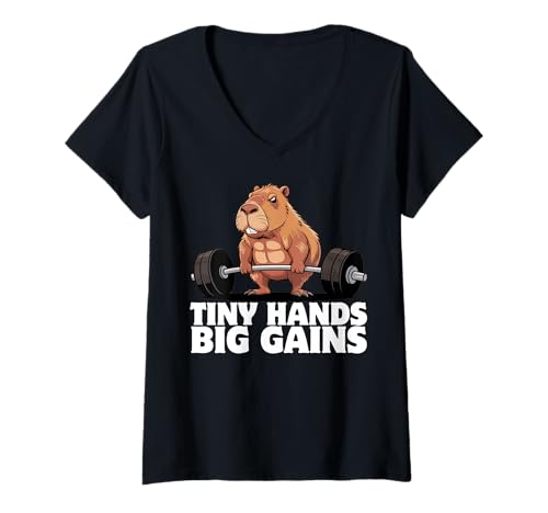 Damen Capybara Gewichtheben Workout Lustiger Bodybuilder Muskulatur T-Shirt mit V-Ausschnitt Damen Capybara Gewichtheben Workout Lustiger Bodybuilder Muskulatur T-Shirt mit V-Ausschnitt von Muscular Capybara Working Out BY VM