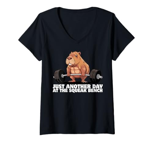 Damen Capybara Gewichtheben Workout Lustiger Bodybuilder Muskulatur T-Shirt mit V-Ausschnitt Damen Capybara Gewichtheben Workout Lustiger Bodybuilder Muskulatur T-Shirt mit V-Ausschnitt von Muscular Capybara Working Out BY VM
