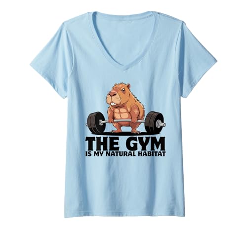 Damen Capybara Gewichtheben Workout Lustiger Bodybuilder Muskulatur T-Shirt mit V-Ausschnitt Damen Capybara Gewichtheben Workout Lustiger Bodybuilder Muskulatur T-Shirt mit V-Ausschnitt von Muscular Capybara Working Out BY VM