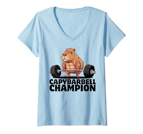 Damen Capybara Gewichtheben Workout Lustiger Bodybuilder Muskulatur T-Shirt mit V-Ausschnitt Damen Capybara Gewichtheben Workout Lustiger Bodybuilder Muskulatur T-Shirt mit V-Ausschnitt von Muscular Capybara Working Out BY VM