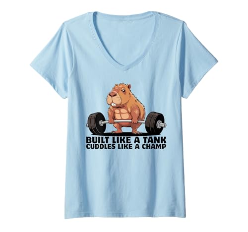 Damen Capybara Gewichtheben Workout Lustiger Bodybuilder Muskulatur T-Shirt mit V-Ausschnitt Damen Capybara Gewichtheben Workout Lustiger Bodybuilder Muskulatur T-Shirt mit V-Ausschnitt von Muscular Capybara Working Out BY VM