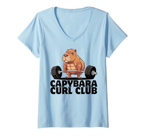 Damen Capybara Gewichtheben Workout Lustiger Bodybuilder Muskulatur T-Shirt mit V-Ausschnitt Damen Capybara Gewichtheben Workout Lustiger Bodybuilder Muskulatur T-Shirt mit V-Ausschnitt von Muscular Capybara Working Out BY VM