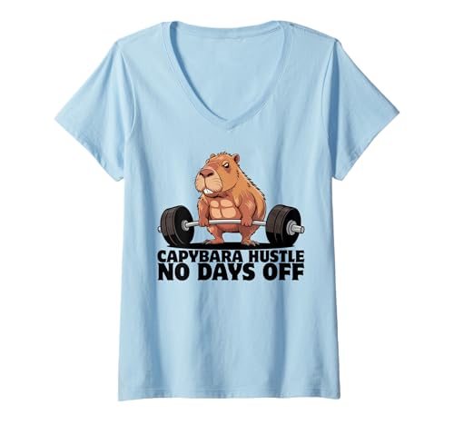 Damen Capybara Gewichtheben Workout Lustiger Bodybuilder Muskulatur T-Shirt mit V-Ausschnitt Damen Capybara Gewichtheben Workout Lustiger Bodybuilder Muskulatur T-Shirt mit V-Ausschnitt von Muscular Capybara Working Out BY VM
