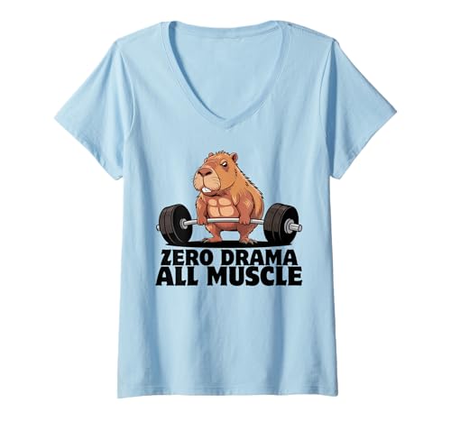 Damen Capybara Gewichtheben Workout Lustiger Bodybuilder Muskulatur T-Shirt mit V-Ausschnitt Damen Capybara Gewichtheben Workout Lustiger Bodybuilder Muskulatur T-Shirt mit V-Ausschnitt von Muscular Capybara Working Out BY VM