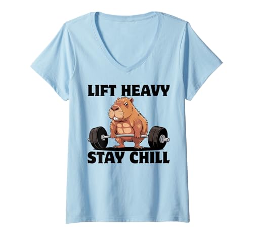 Damen Capybara Gewichtheben Workout Lustiger Bodybuilder Muskulatur T-Shirt mit V-Ausschnitt Damen Capybara Gewichtheben Workout Lustiger Bodybuilder Muskulatur T-Shirt mit V-Ausschnitt von Muscular Capybara Working Out BY VM