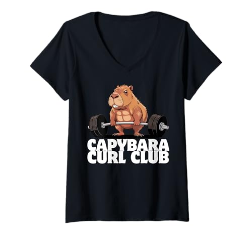 Damen Capybara Gewichtheben Workout Lustiger Bodybuilder Muskulatur T-Shirt mit V-Ausschnitt Damen Capybara Gewichtheben Workout Lustiger Bodybuilder Muskulatur T-Shirt mit V-Ausschnitt von Muscular Capybara Working Out BY VM