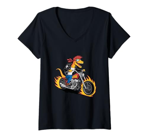 Damen Muscular Dinosaur Punk Rock Raptor Chopper Rider T-Shirt mit V-Ausschnitt Damen Muscular Dinosaur Punk Rock Raptor Chopper Rider T-Shirt mit V-Ausschnitt von Muscular Dinosaur Chopper Rider Gift