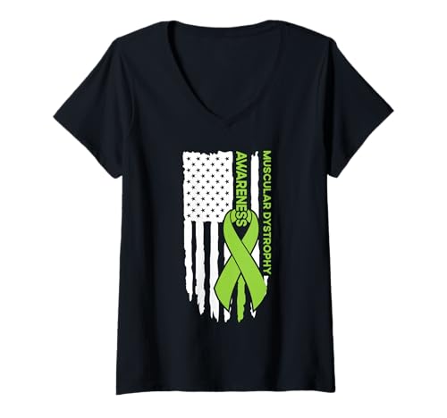 Damen Muskuläre Dystrophie Bewusstsein Muskeldystrophie Flagge T-Shirt mit V-Ausschnitt Damen Muskuläre Dystrophie Bewusstsein Muskeldystrophie Flagge T-Shirt mit V-Ausschnitt von Muscular Dystrophy Warrior Support