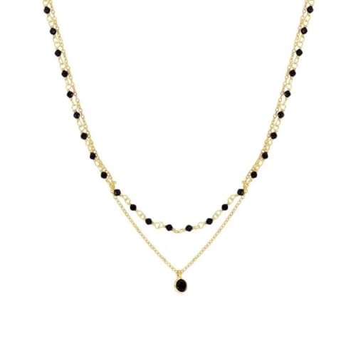Muse Trade Schwarze Multi-Onyx-Halskette, 925er Sterlingsilber | Hypoallergene Silberkette Aus Multi-Onyx-Steinen | Stilvolle Und Elegante Halskette, Geeignet Für Den Täglichen Gebrauch (GOLD) von Muse Trade