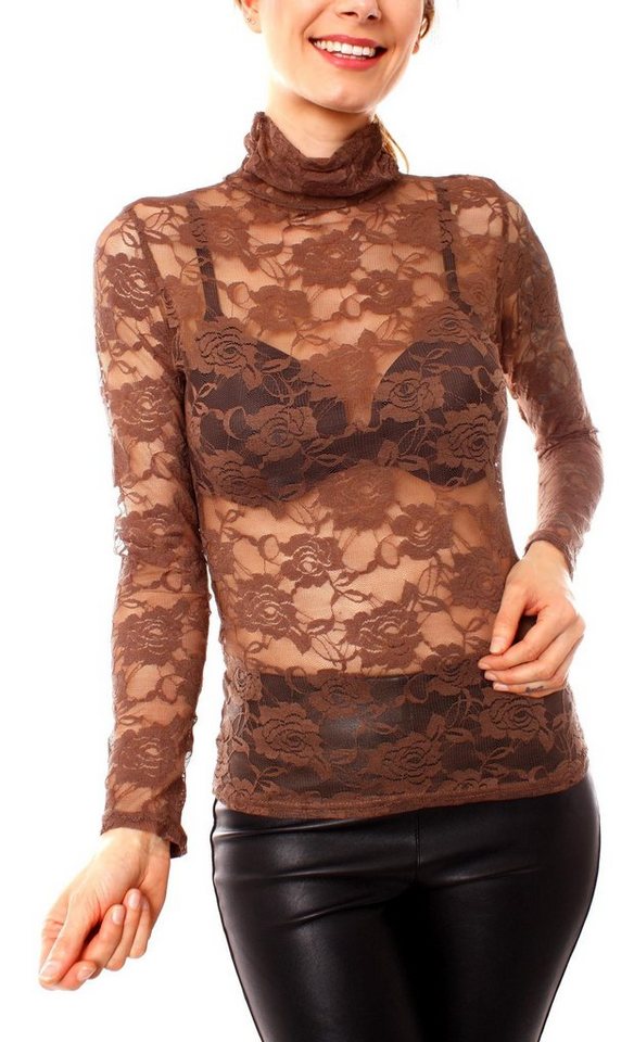 Muse Spitzenshirt Turtleneck Spitzenshirt Langarm transparent 1096 von Muse