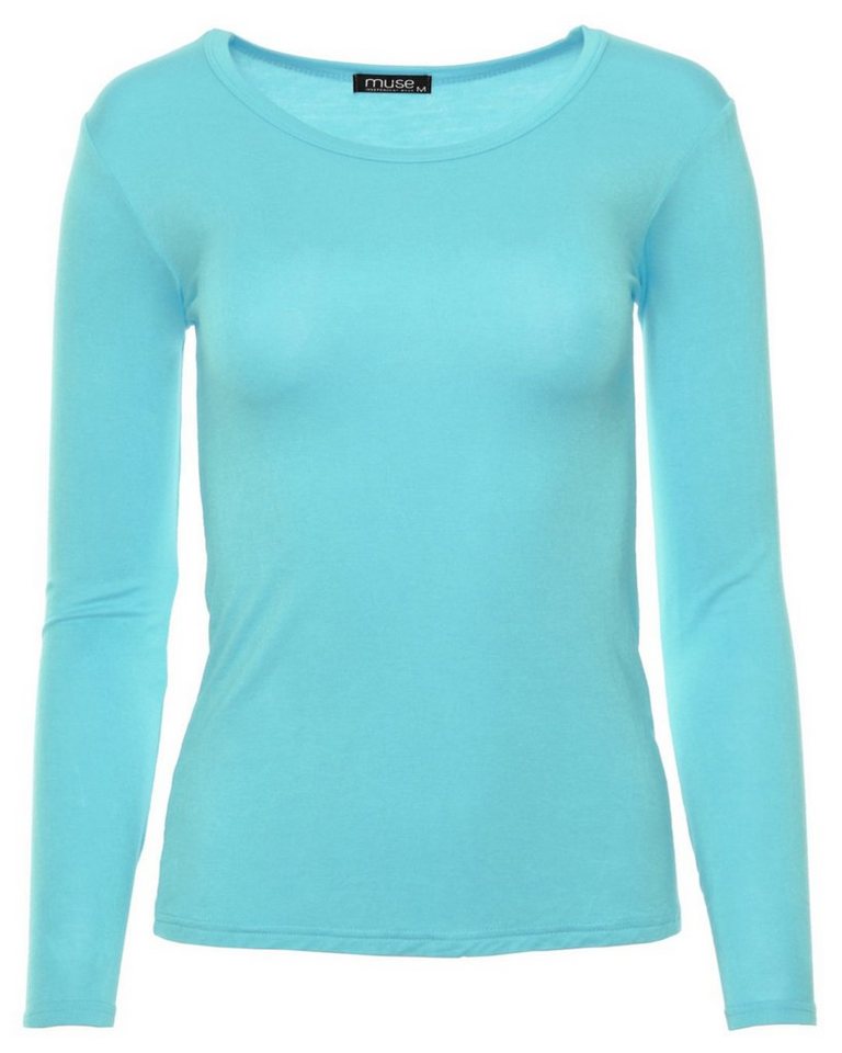 Muse Rundhalsshirt 1093-O Basic Rundhals Langarmshirt Skinny Fit von Muse
