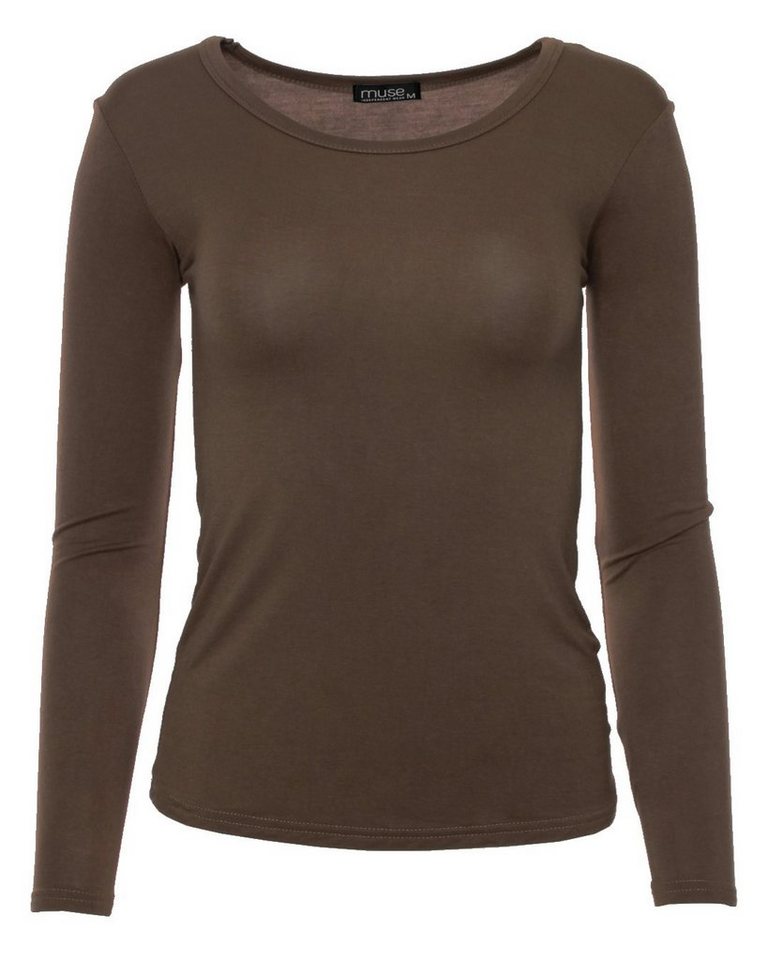 Muse Rundhalsshirt 1093-O Basic Rundhals Langarmshirt Skinny Fit von Muse