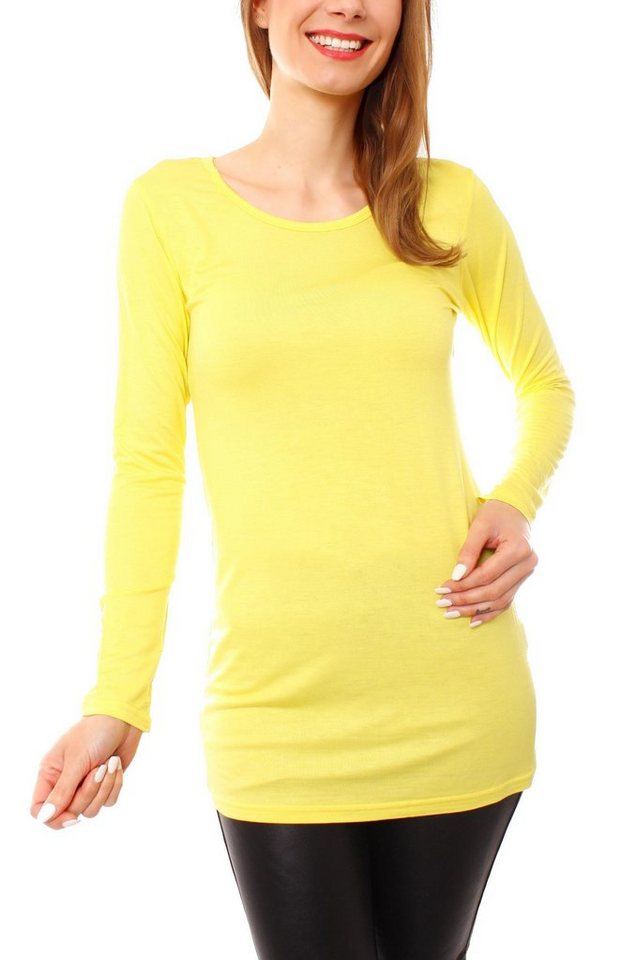 Muse Rundhalsshirt Basic Langarm Longshirt Skinny Fit 1098A von Muse