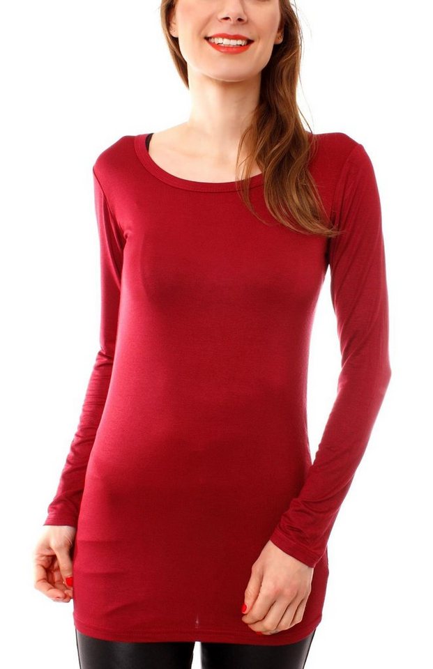 Muse Rundhalsshirt Basic Langarm Longshirt Skinny Fit 1098A von Muse