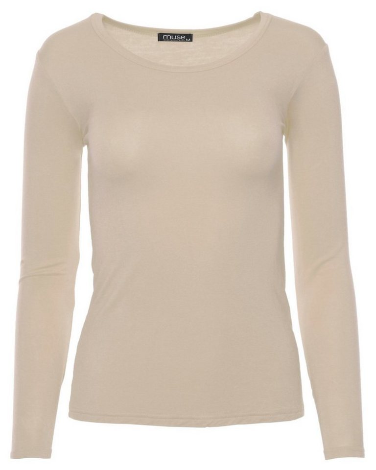 Muse Rundhalsshirt Basic Rundhals Langarmshirt Skinny Fit 1093 von Muse