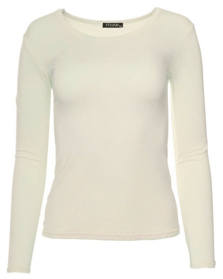 Muse Rundhalsshirt Basic Rundhals Langarmshirt Skinny Fit 1093 von Muse