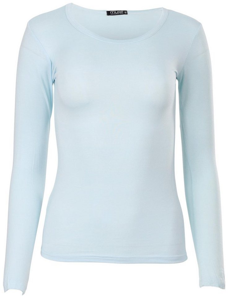 Muse Rundhalsshirt Basic Rundhals Langarmshirt Skinny Fit 1093 von Muse