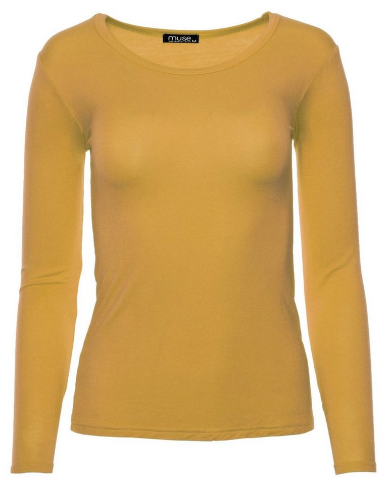 Muse Rundhalsshirt Basic Rundhals Langarmshirt Skinny Fit 1093 von Muse