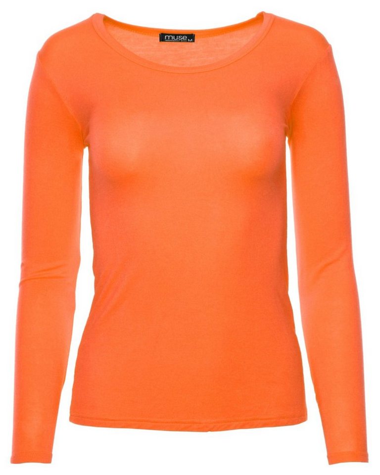 Muse Rundhalsshirt Basic Rundhals Langarmshirt Skinny Fit 1093 von Muse