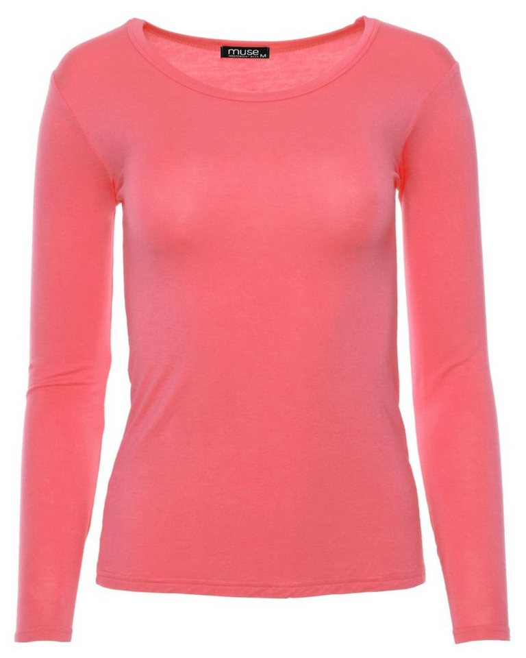 Muse Rundhalsshirt Basic Rundhals Langarmshirt Skinny Fit 1093 von Muse