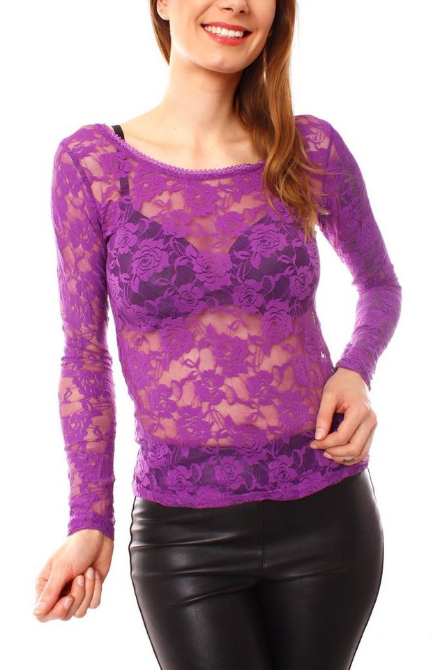 Muse Spitzentop Langarm Spitzenshirt transparent mit rundem Ausschnitt 1095 von Muse