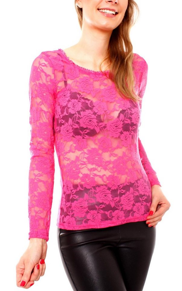 Muse Spitzentop Langarm Spitzenshirt transparent mit rundem Ausschnitt 1095 von Muse