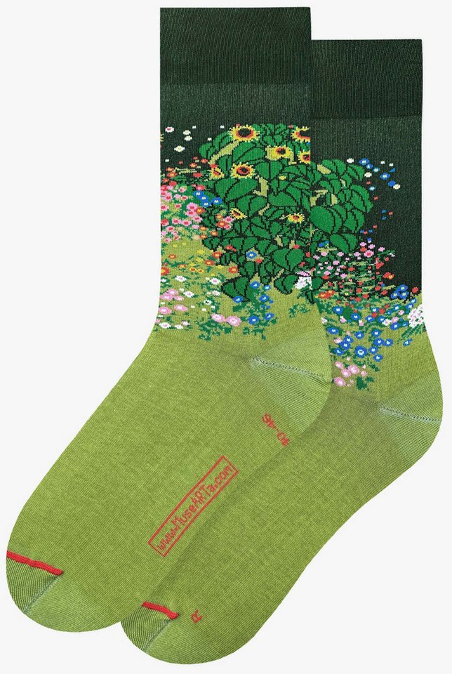 MuseARTa Langsocken Gustav Klimt - Bauerngarten mit Sonnenblumen (Packung, 1-Paar, 1 Paar) Kunstwerke Socken Strümpfe, Herren oder Damen Socken Kunst-Motiv von MuseARTa