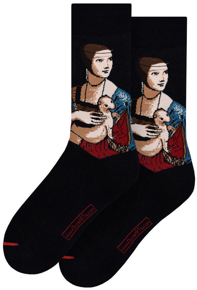 MuseARTa Langsocken Leonardo da Vinci - Dame mit dem Hermelin (Packung, 1-Paar, 1 Paar) Kunstwerke Socken Strümpfe, Herren oder Damen Socken Kunst-Motiv von MuseARTa
