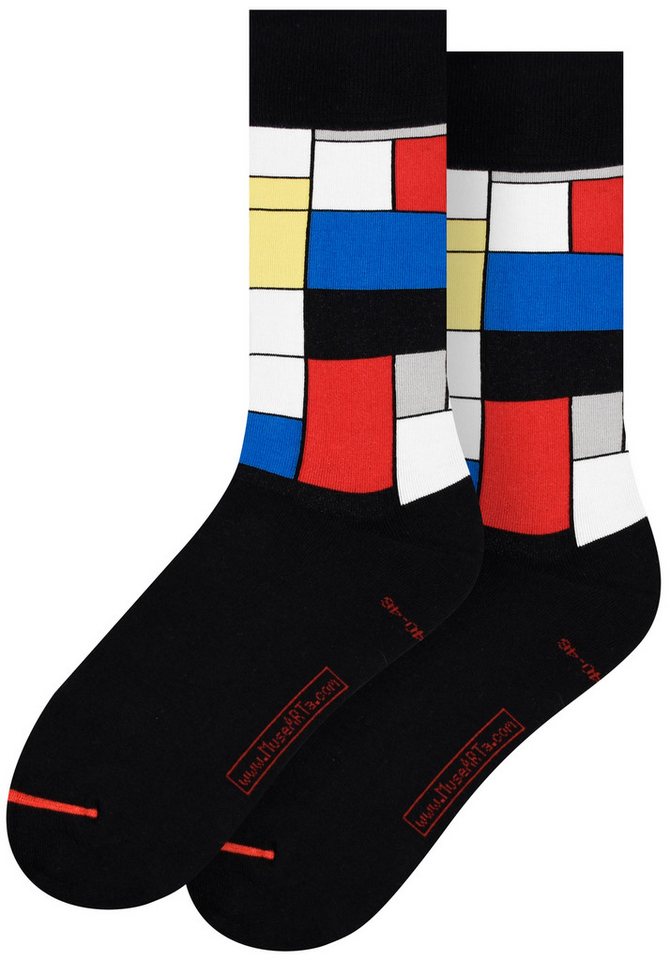 MuseARTa Langsocken Piet Mondrian - Komposition mit Rot, Blau und Gelb (Packung, 1-Paar, 1 Paar) Kunstwerke Socken Strümpfe, Herren oder Damen Socken Kunst-Motiv von MuseARTa