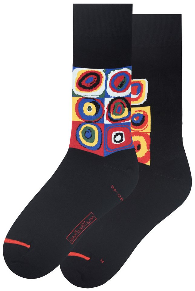 MuseARTa Langsocken Vasily Kandinsky - Quadrate und konzentrische Ringe (Packung, 1-Paar, 1 Paar) Kunstwerke Socken Strümpfe, Herren oder Damen Socken Kunst-Motiv von MuseARTa