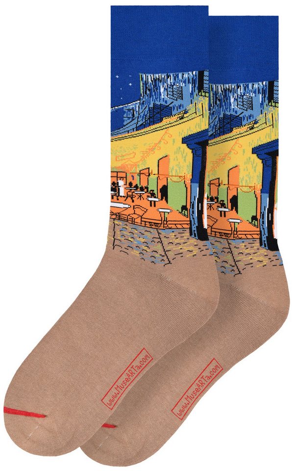 MuseARTa Langsocken Vincent van Gogh - Caféterrasse am Abend (Packung, 1-Paar, 1 Paar) Kunstwerke Socken Strümpfe, Herren oder Damen Socken Kunst-Motiv von MuseARTa